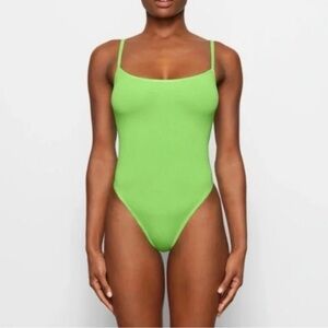Skims Cotton Logo Bodysuit Neon Green Medium NWT